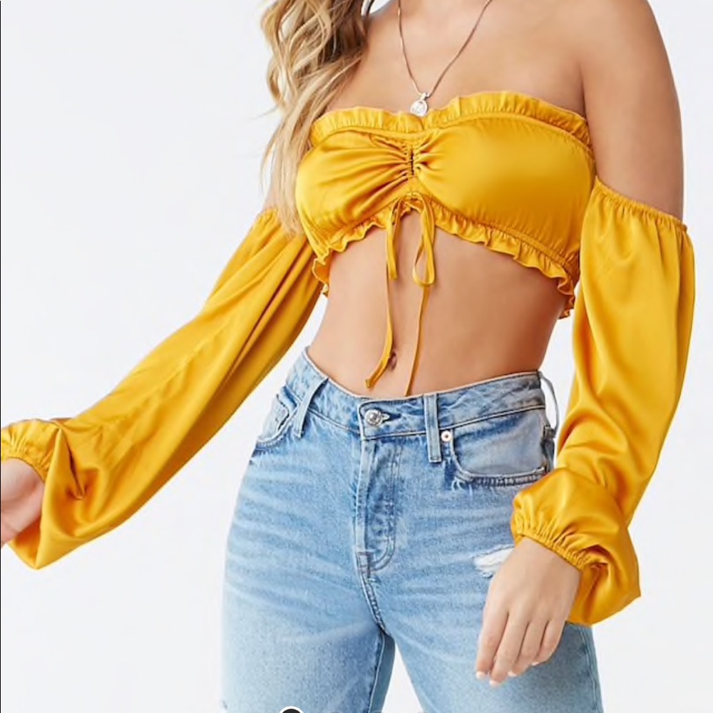 Satin Off-the-Shoulder Crop Top